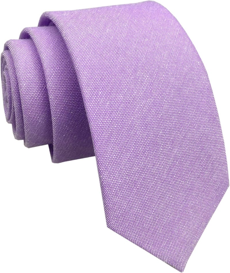 Elfeves Men's Skinny Solid Color Tie Causal Cotton Linen Narrow Slim cut Necktie - Image 1